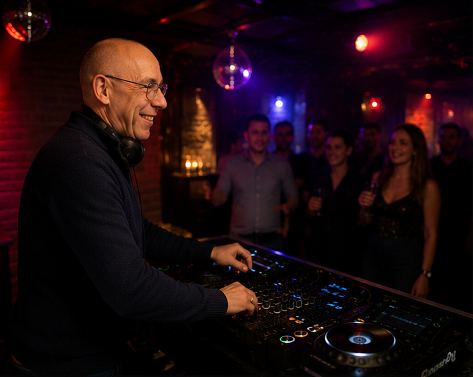 Dr. Frank am DJ-Pult bei einer privaten Geburtstagsparty